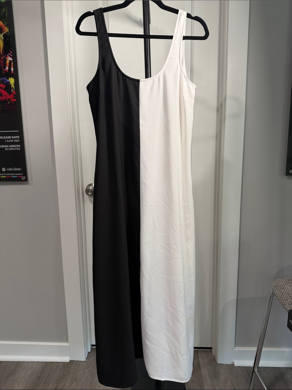 SOLID & STRIPED Black and White Vertical Colorblock Low Back Maxi Dress